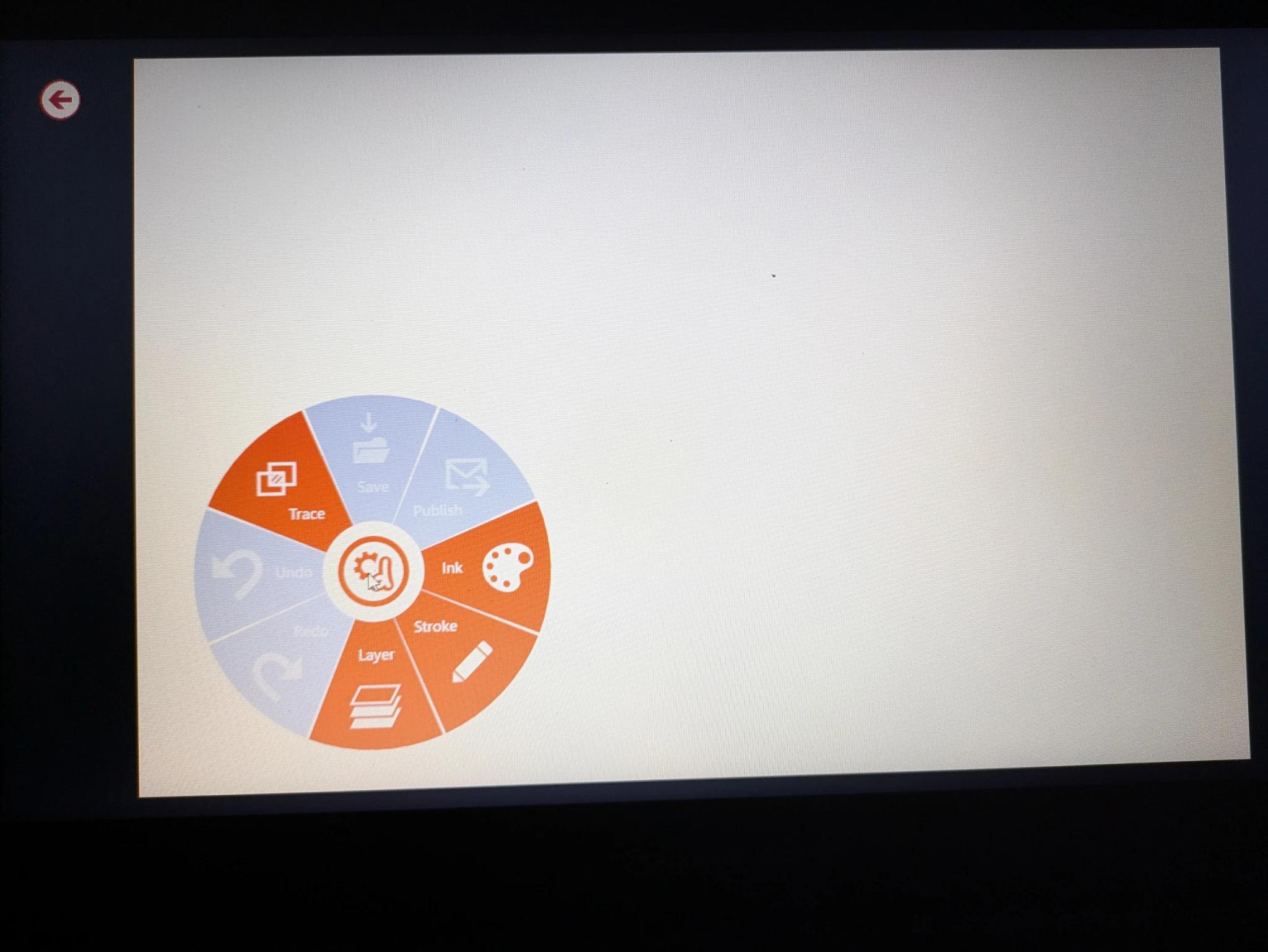 a blank canvas in the didlr app, with an expanded wheel of options such as ink, stroke, layer and trace